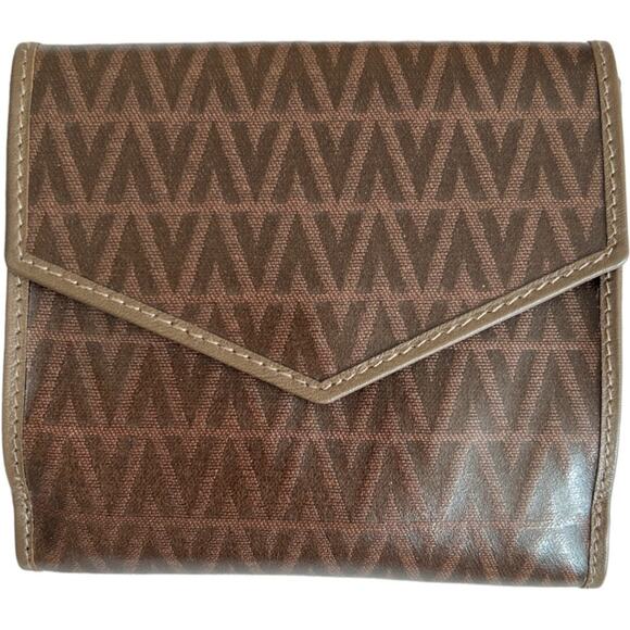 Mario Valentino Vintage Brown PVC Logo Wallet, 4.25"x4"x1" - Picture 4 of 12